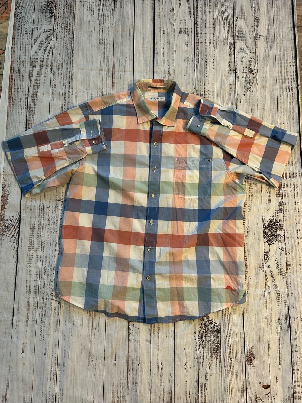 Tommy Bahama Multicolor Plaid Button-Up Shirt - Blue, Orange, Green
